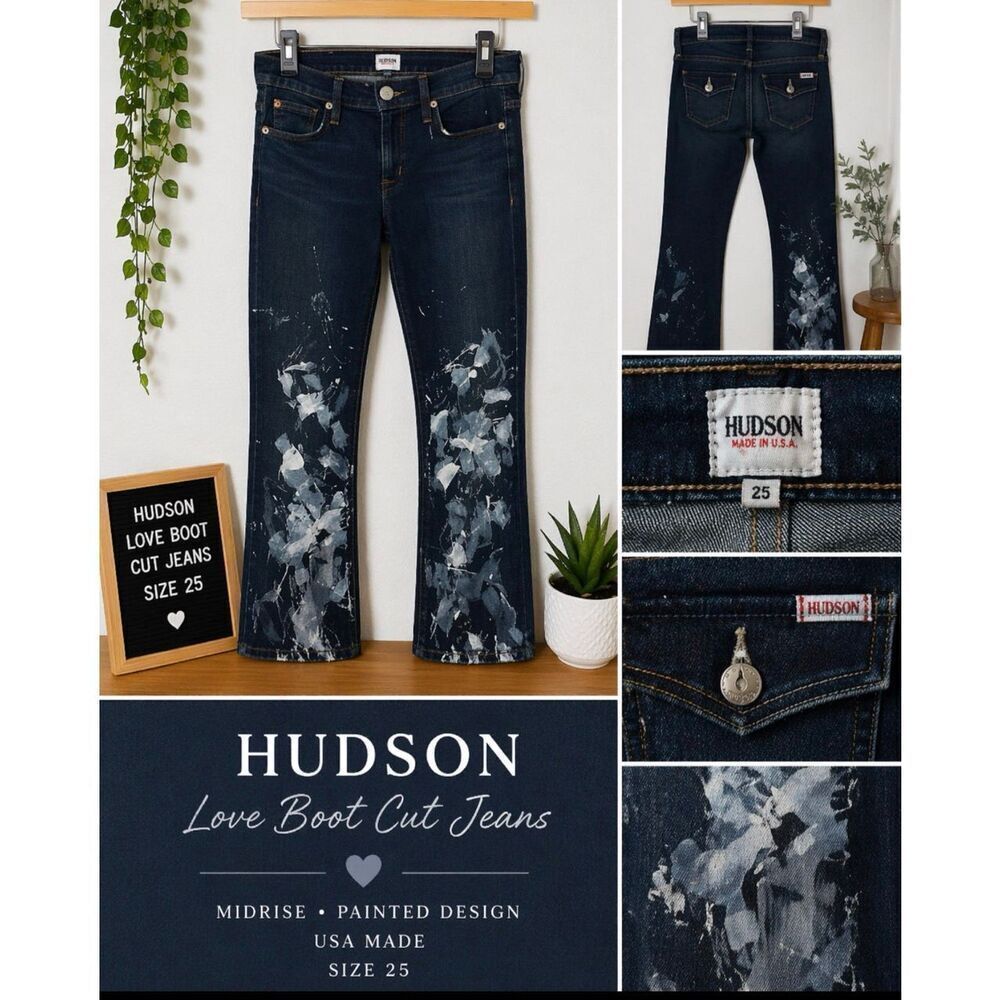 HUDSON MIDRISE LOVE BOOT CUT BLUE Painted JEANS SIZE 25